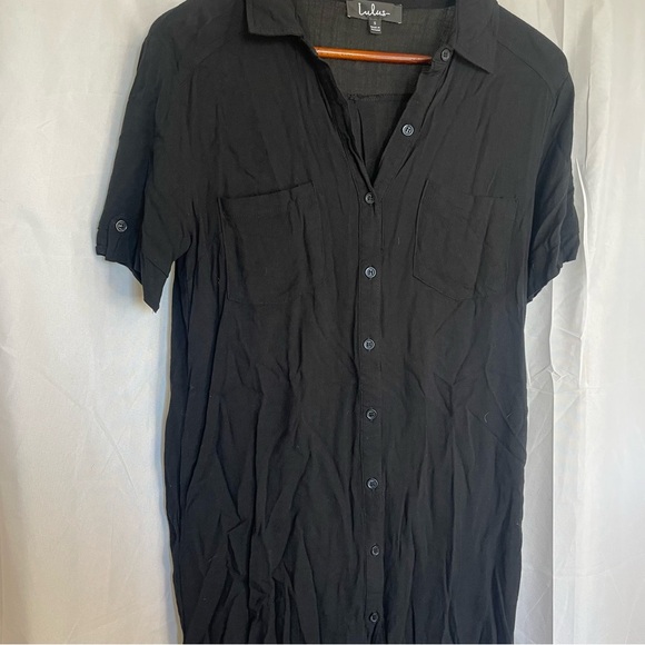 LULUS Women’s Black Button Down Mini Dress Short Sleeve Collar Size Small - Picture 4 of 8
